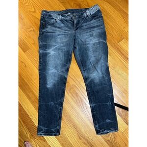 Vtg Y2K Hang Ten  Dark Wash Studded Whiskered Slim Straight Leg Jeans Size 13